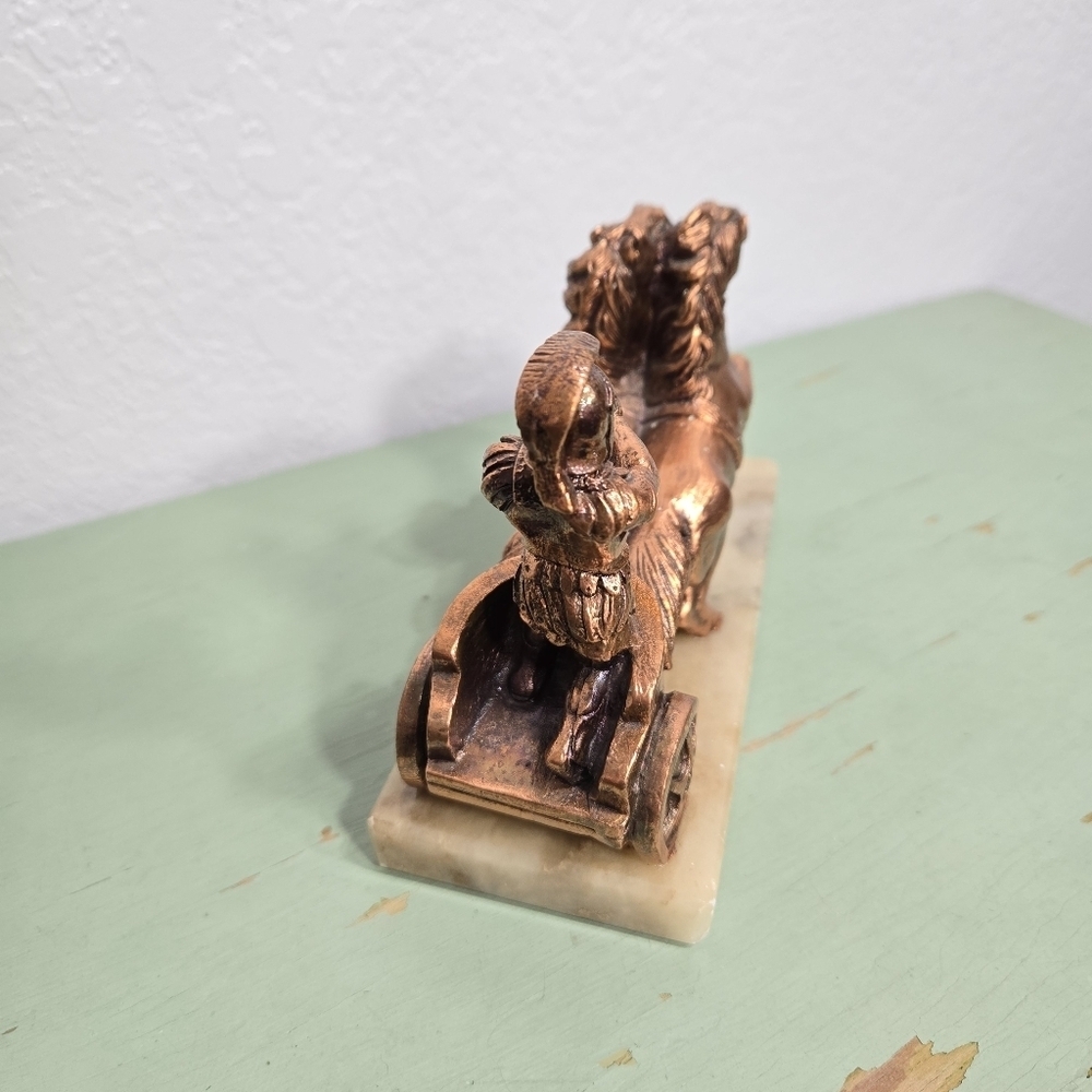 Roman Greek Soldier Warrior 2 Horse Chariot Copper Bronze Plate Marble Base - Picture 4 of 7